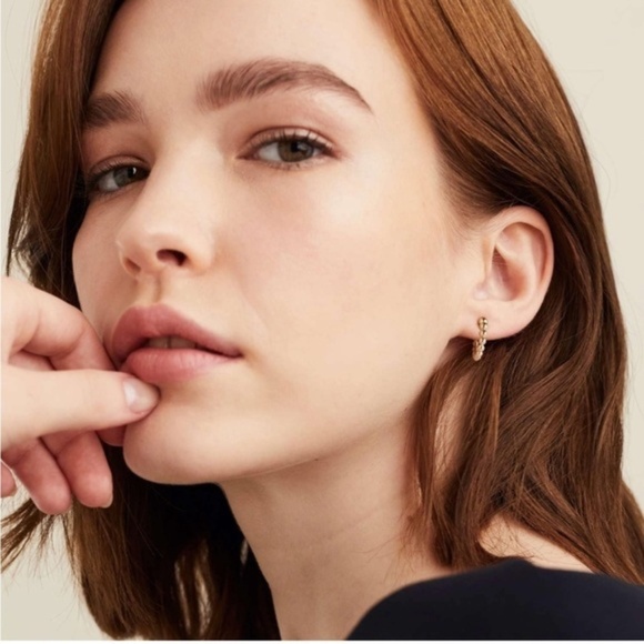 GOLD 14k Gold Plated Beaded Hoop Earrings - Picture 3 of 3